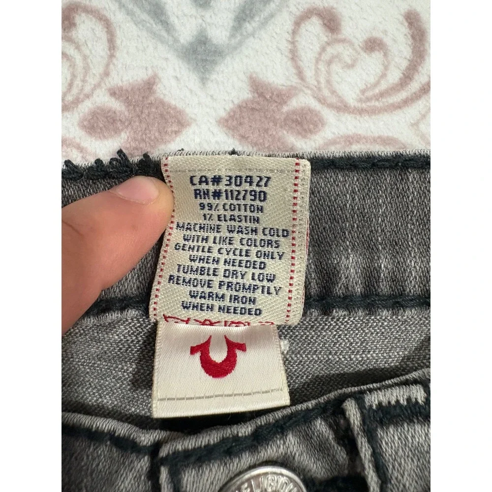 True Religion Boys Gray Straight Leg Jeans Size 14 Thick Stitch Horseshoe Logo